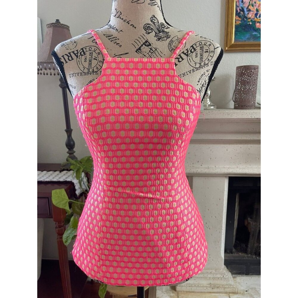 Lilly Pulitzer Women's Top Size 00 Pink Mesh Costello Spaghetti Strap